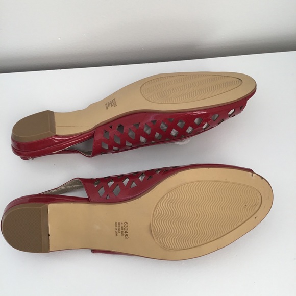 Red peep toe sling back flats shoes sandals 8.5 - Picture 4 of 6